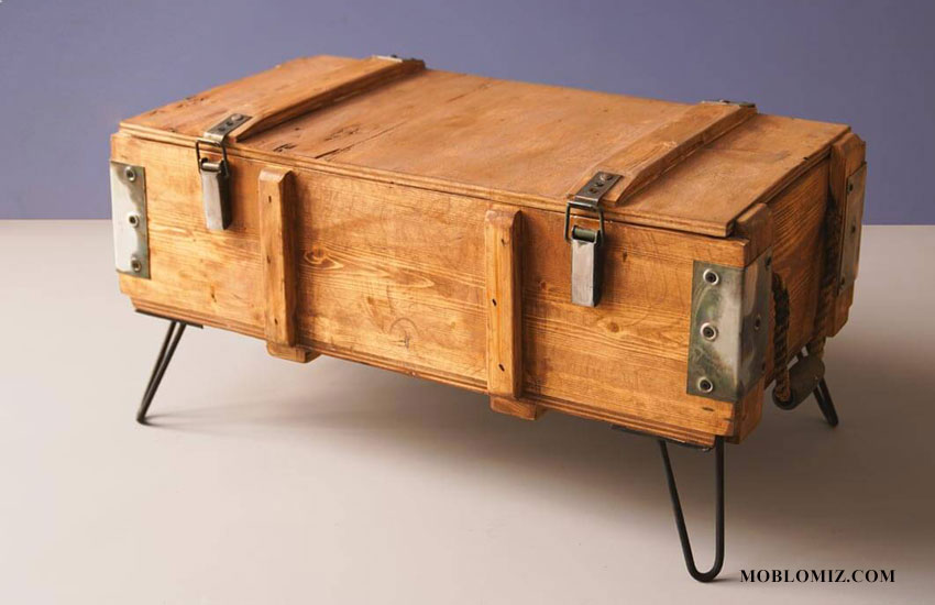 طراحی میز پذیرایی با صندوق های چوبی قدیمی
