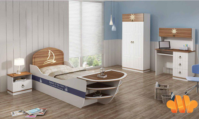 تخت خواب یک نفره با طراحی شبیه به قایق