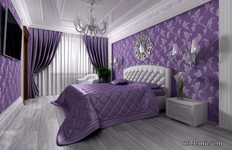 دیزیان اتاق خواب با رنگ بنفش